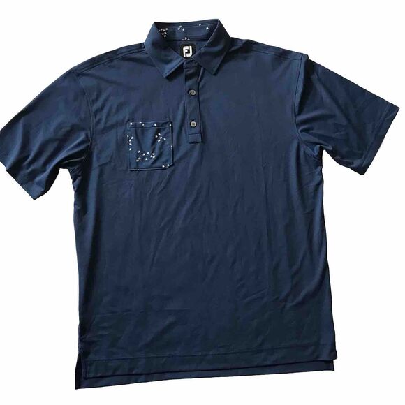 Footjoy Polo Shirt Men L Blue Flock of Birds Print Golf Stretch Wicking Athletic - Picture 2 of 9